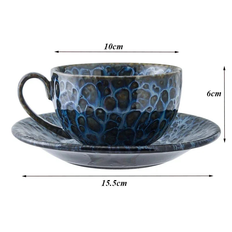 European Ceramic Latte Espresso Coffee Cup with Saucer Set Porcelain Fashion Kiln Glaze Milk Mug Simple Household Cafe Drinkware