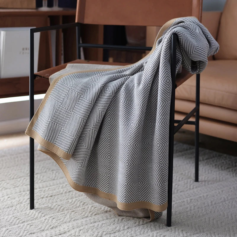 Warm Home Nordic Simple Geometric Knitted Blanket Gray Cotton Bedspread Cobertor Vintage Artistic Throw Sofa Bedding