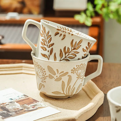 Nordic Ceramics Hand-painted Mug, Rural Creative Personality Water Cup, Rough Pottery Coffee Cup, Simple Household, Ins